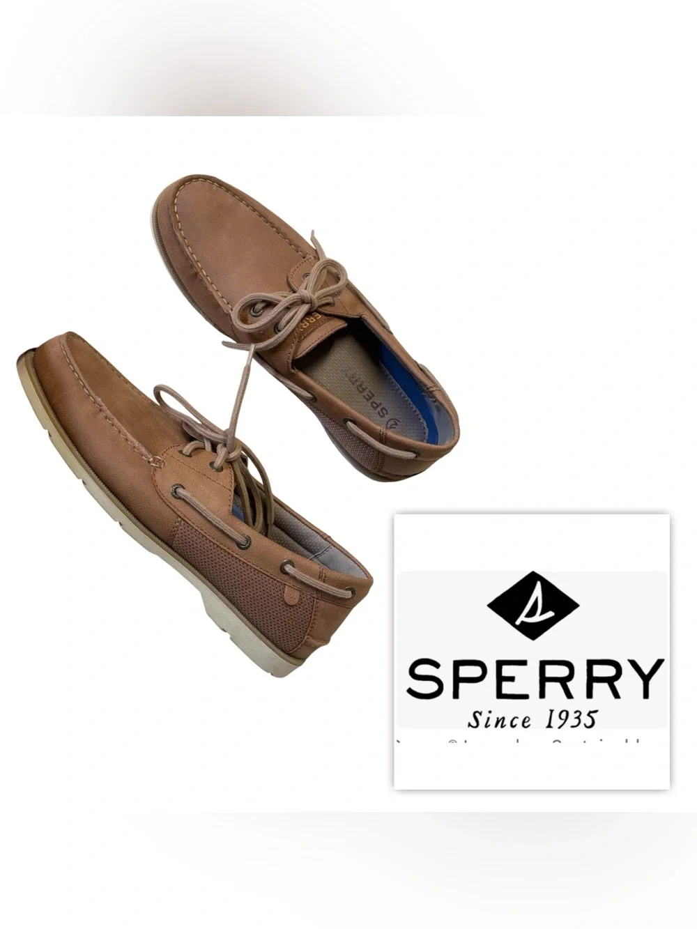 NEW $110 Sperry Men’s 8.5 Brown Leather Boat Shoes Slip On Loafers comfy sneaker